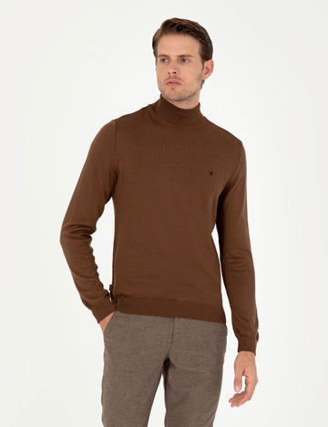 Dark Brown Slim Fit Half Turtleneck Basic Sweater Sweater