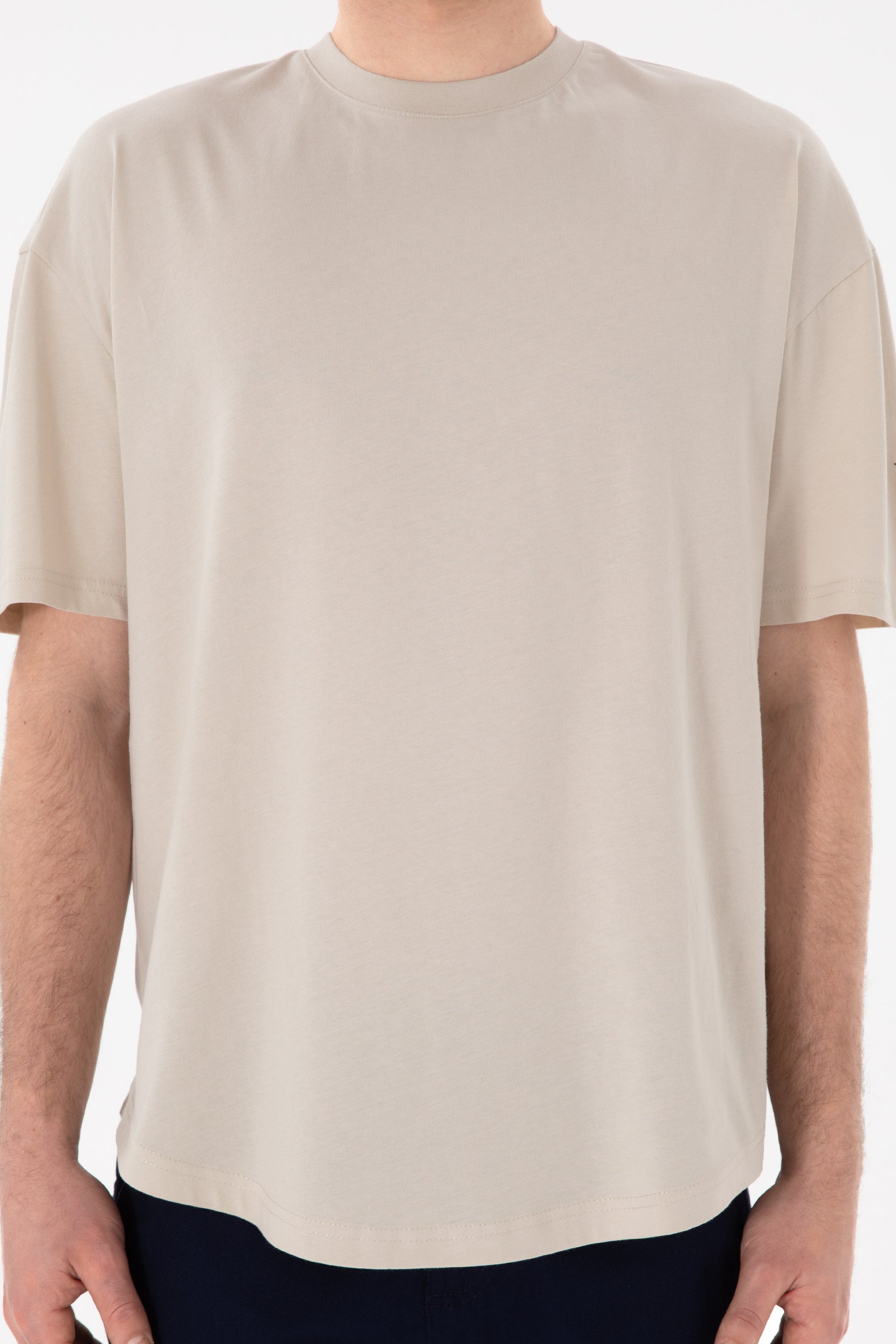 Men's Long Fit Crew Neck Stone Basic T-Shirt