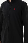 Men's Linen Look Black Basic Shirt