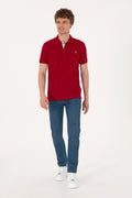 Men's Slim Fit Polo Neck Burgundy Basic T-Shirt