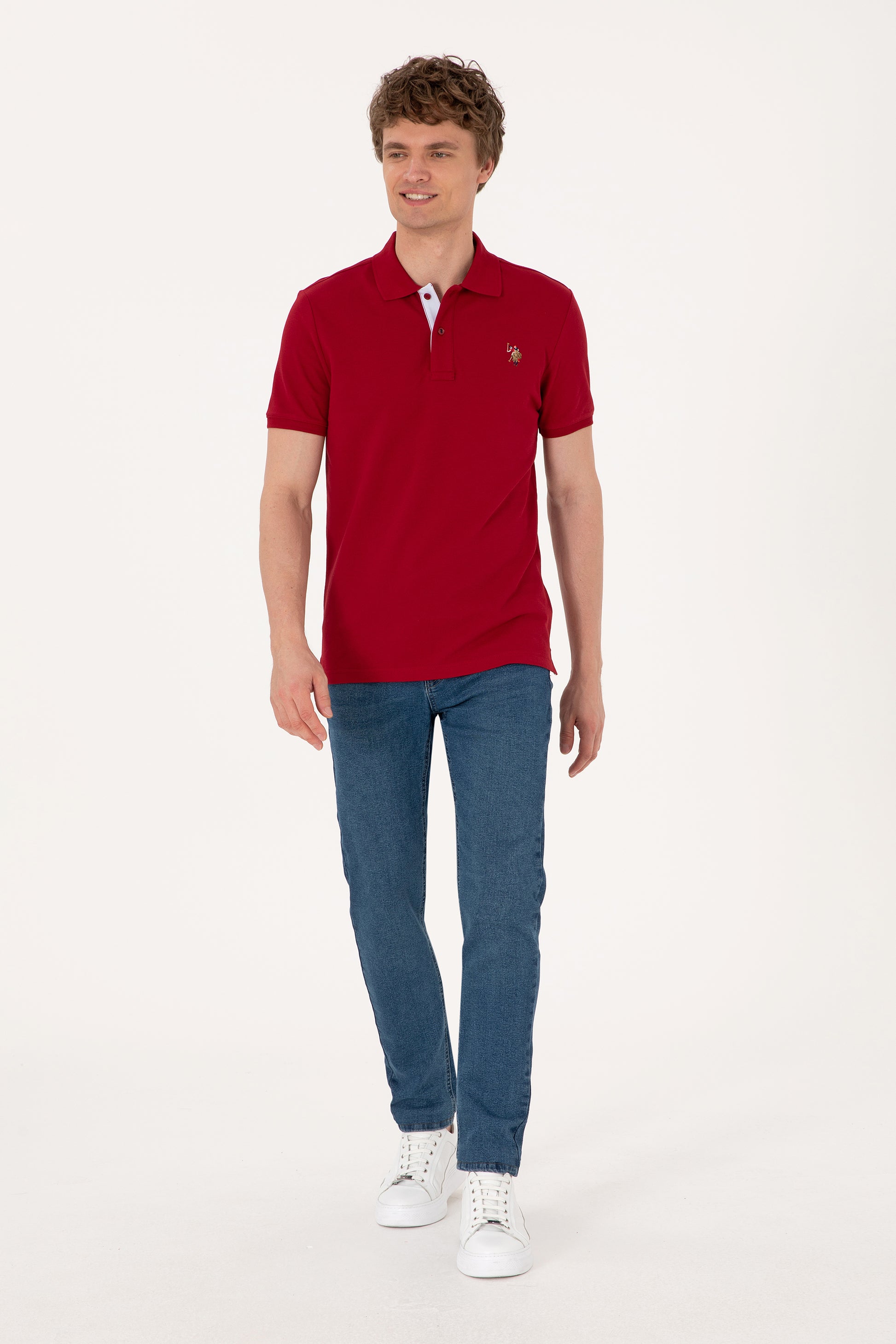Men's Slim Fit Polo Neck Burgundy Basic T-Shirt