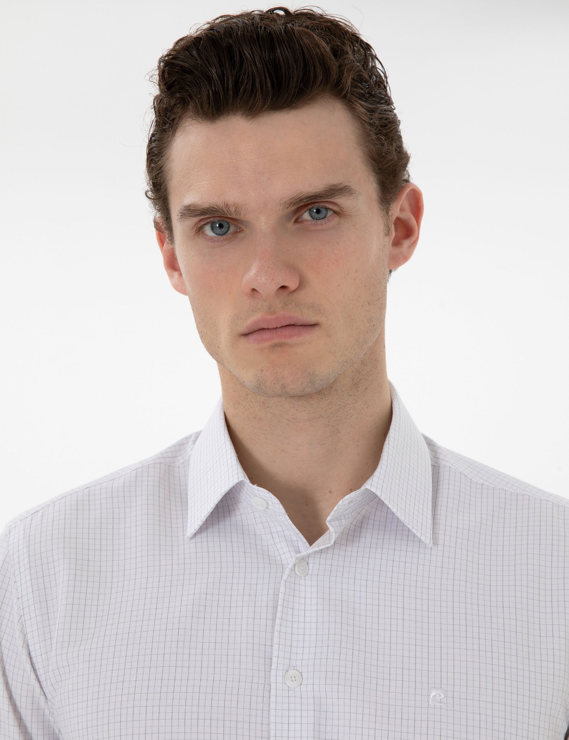 Grey Slim Fit Checkered Long Sleeve Shirt