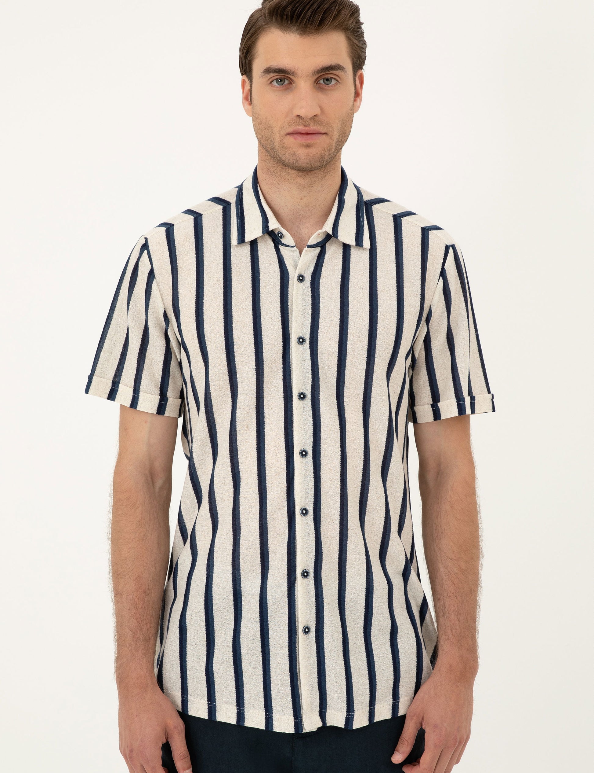 Beige Slim Fit Knitted Shirt