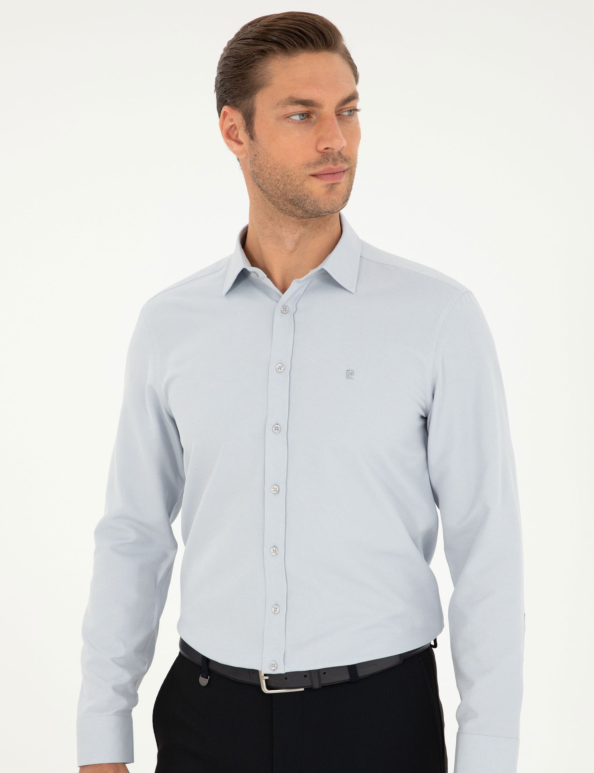 Grey Oxford Slim Fit Long Sleeve Shirt
