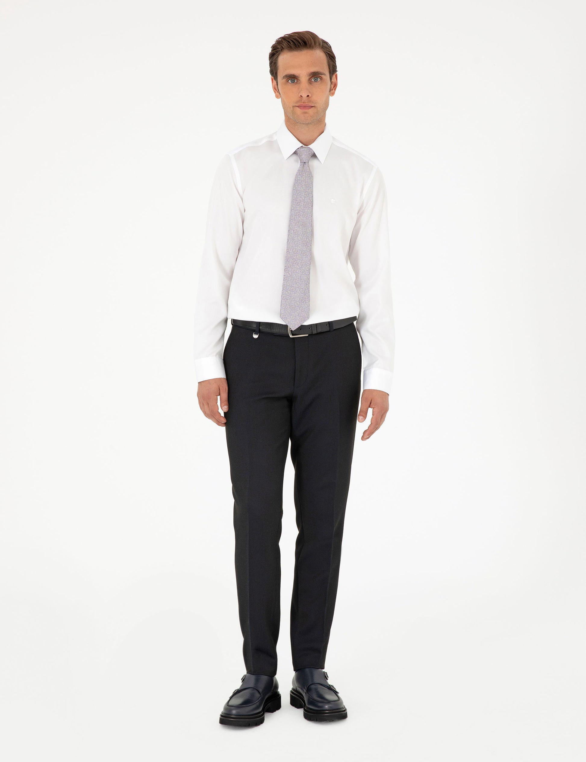 White Slim Fit Long Sleeve Basic Shirt