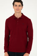 Men's Regular Fit Polo Neck Burgundy Basic Sweatshirt