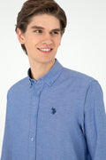 Men's Dark Blue Long Sleeve Basic Shirt