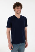 Men's Regular Fit V-Neck Navy Basic T-Shirt