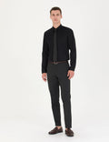 Black Slim Fit Long Sleeve Basic Shirt