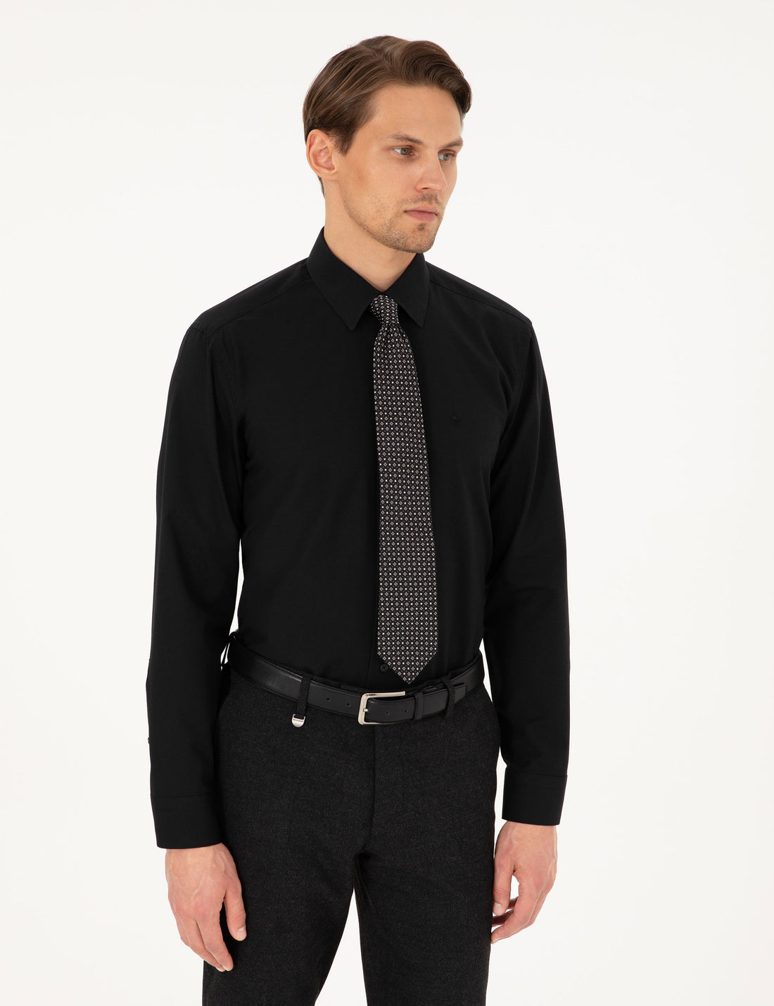 Black Regular Fit Long Sleeve Basic Shirt