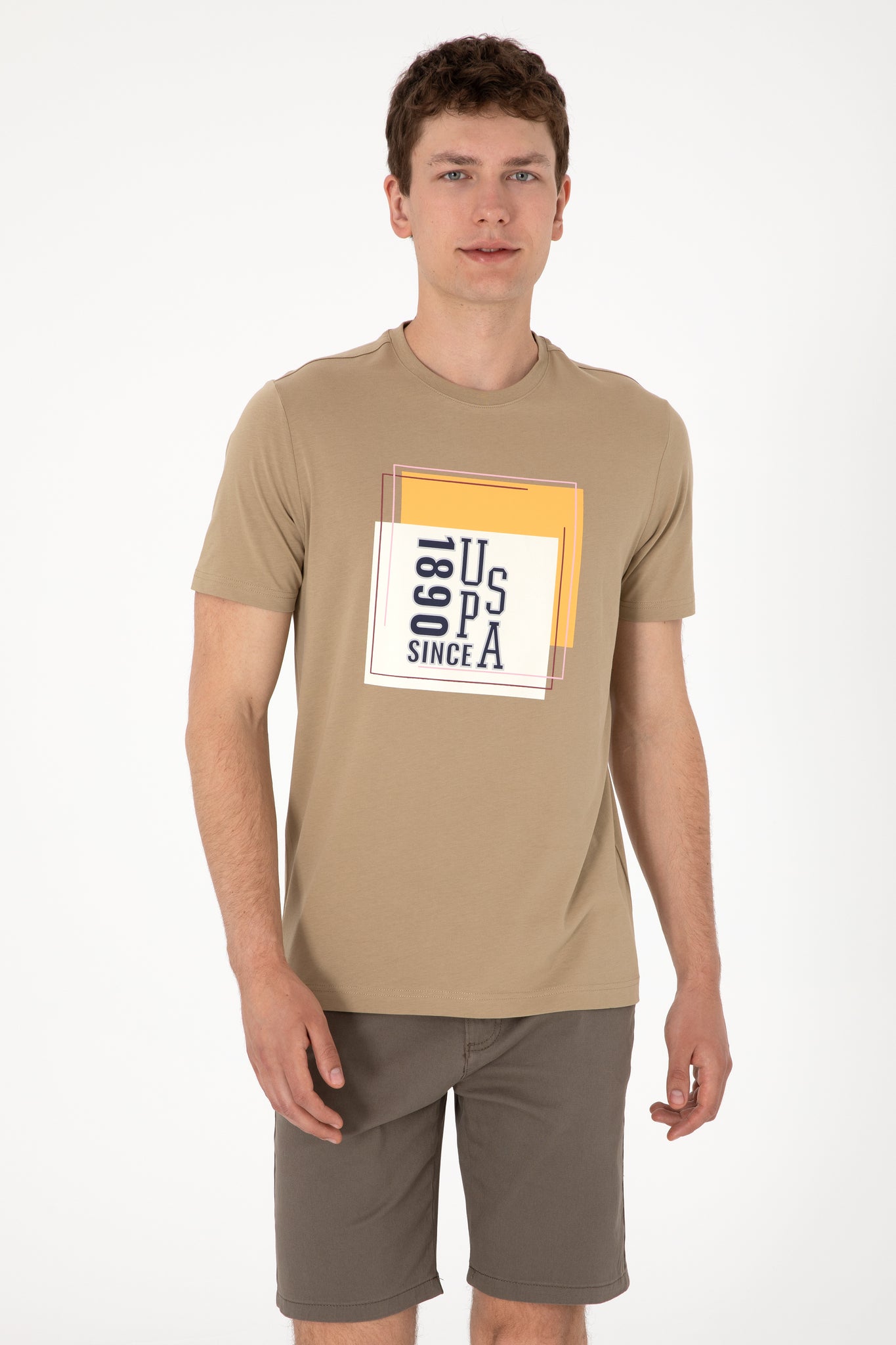 Men's Regular Fit Crew Neck Khaki T-Shirt