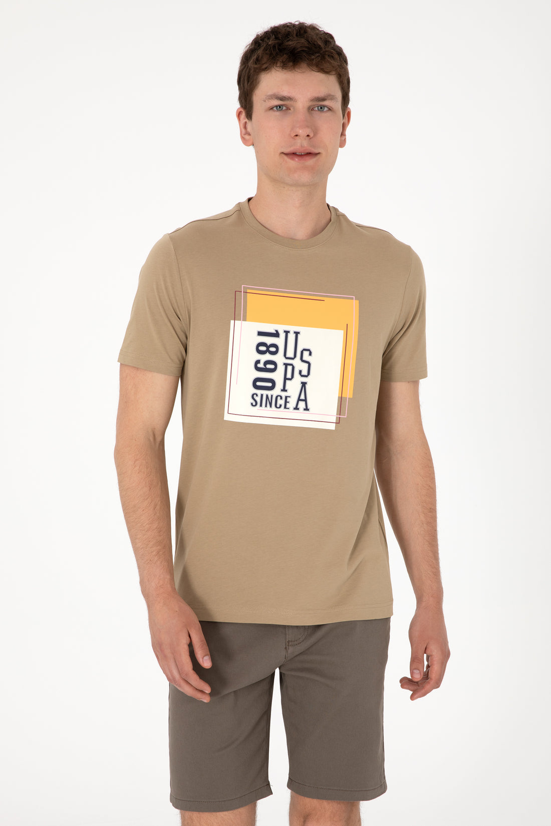 Men's Regular Fit Crew Neck Khaki T-Shirt