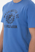 Men's Regular Fit Crew Neck Printed Indigo T-Shirt