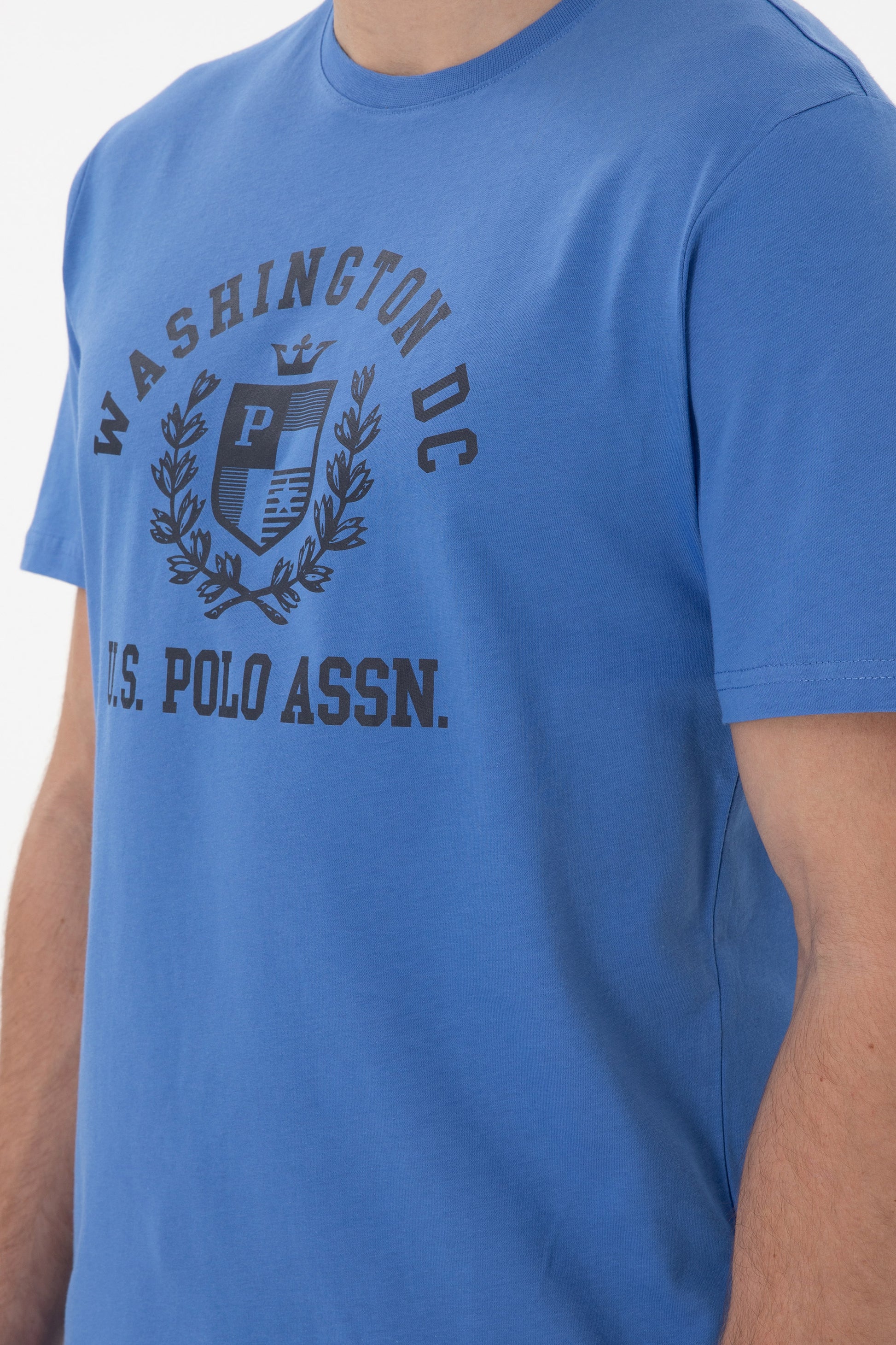 Men's Regular Fit Crew Neck Printed Indigo T-Shirt