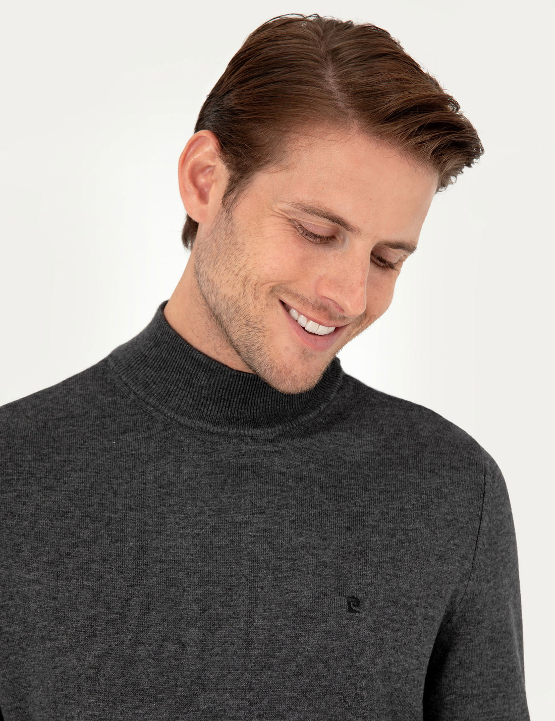 Anthracite Melange Slim Fit Half Turtleneck Basic Knitwear Sweater