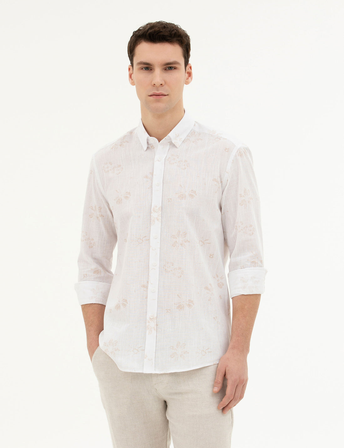 Beige Regular Fit Long Sleeve Shirt