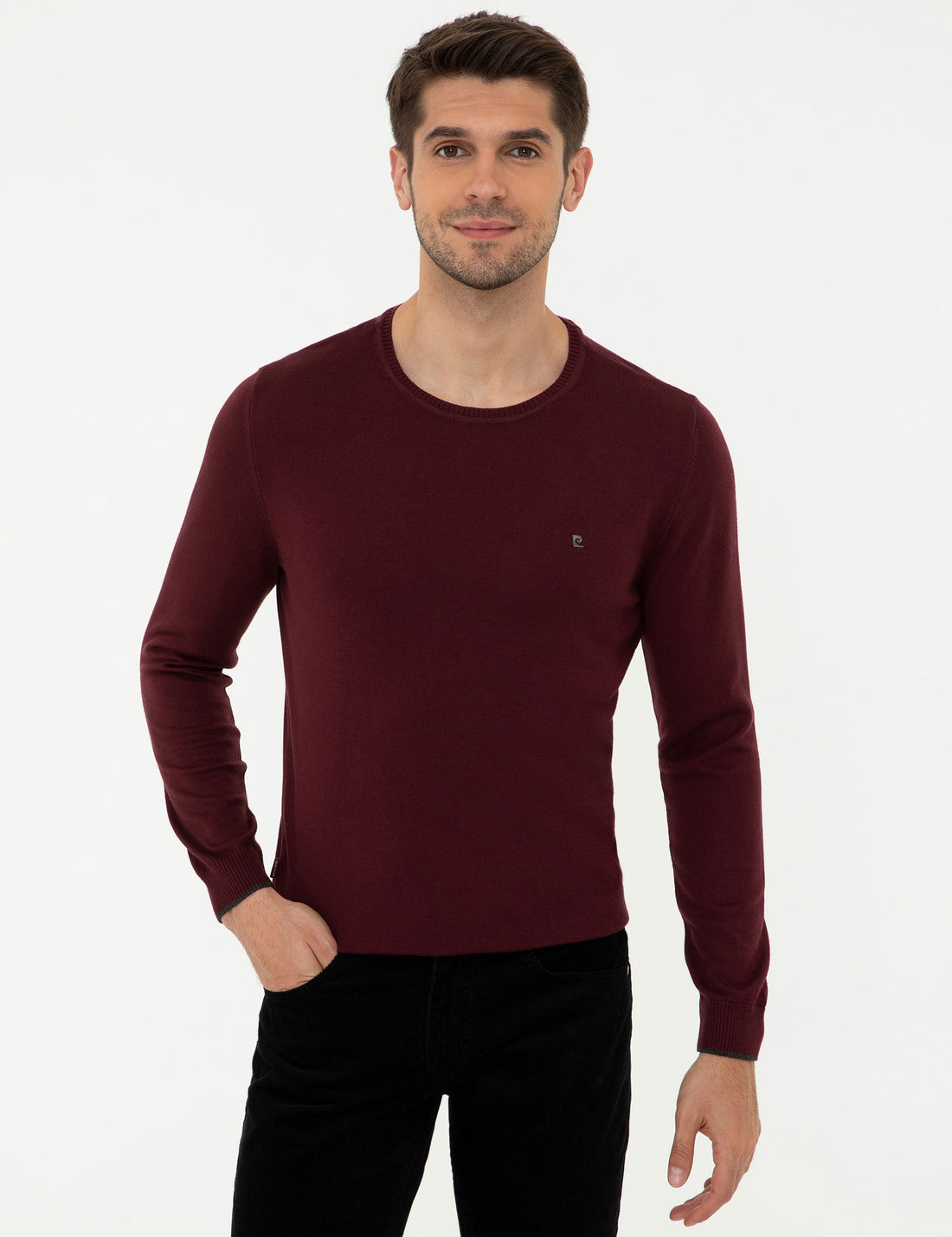 Burgundy Slim Fit Crew Neck Basic Knitwear Sweater