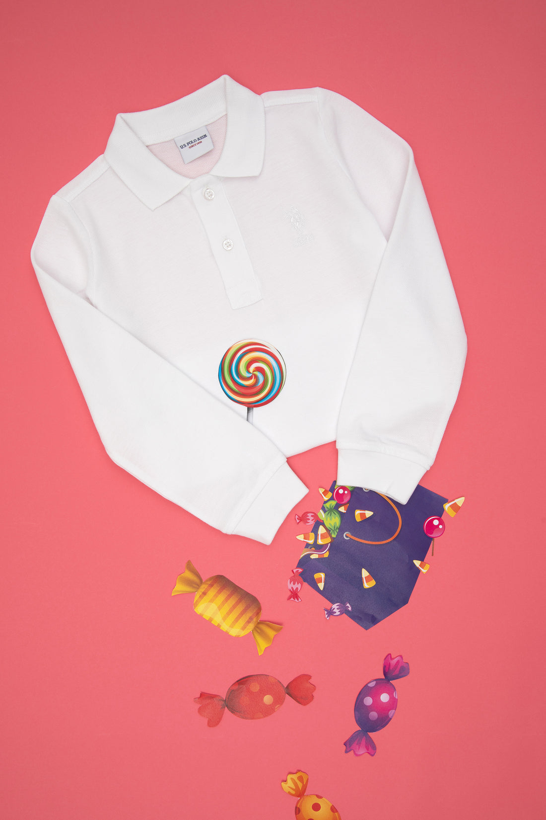 Boy's White Basic Polo Neck Sweatshirt