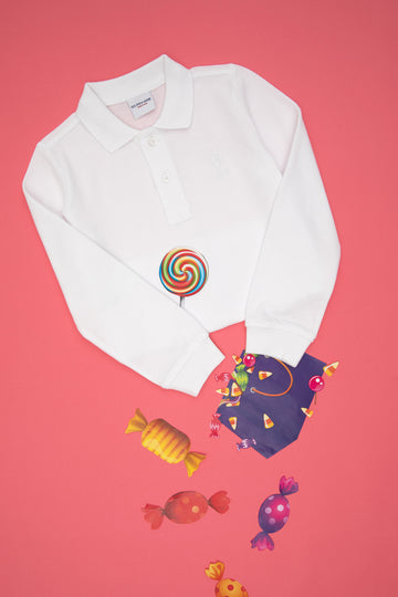 Boy's White Basic Polo Neck Sweatshirt