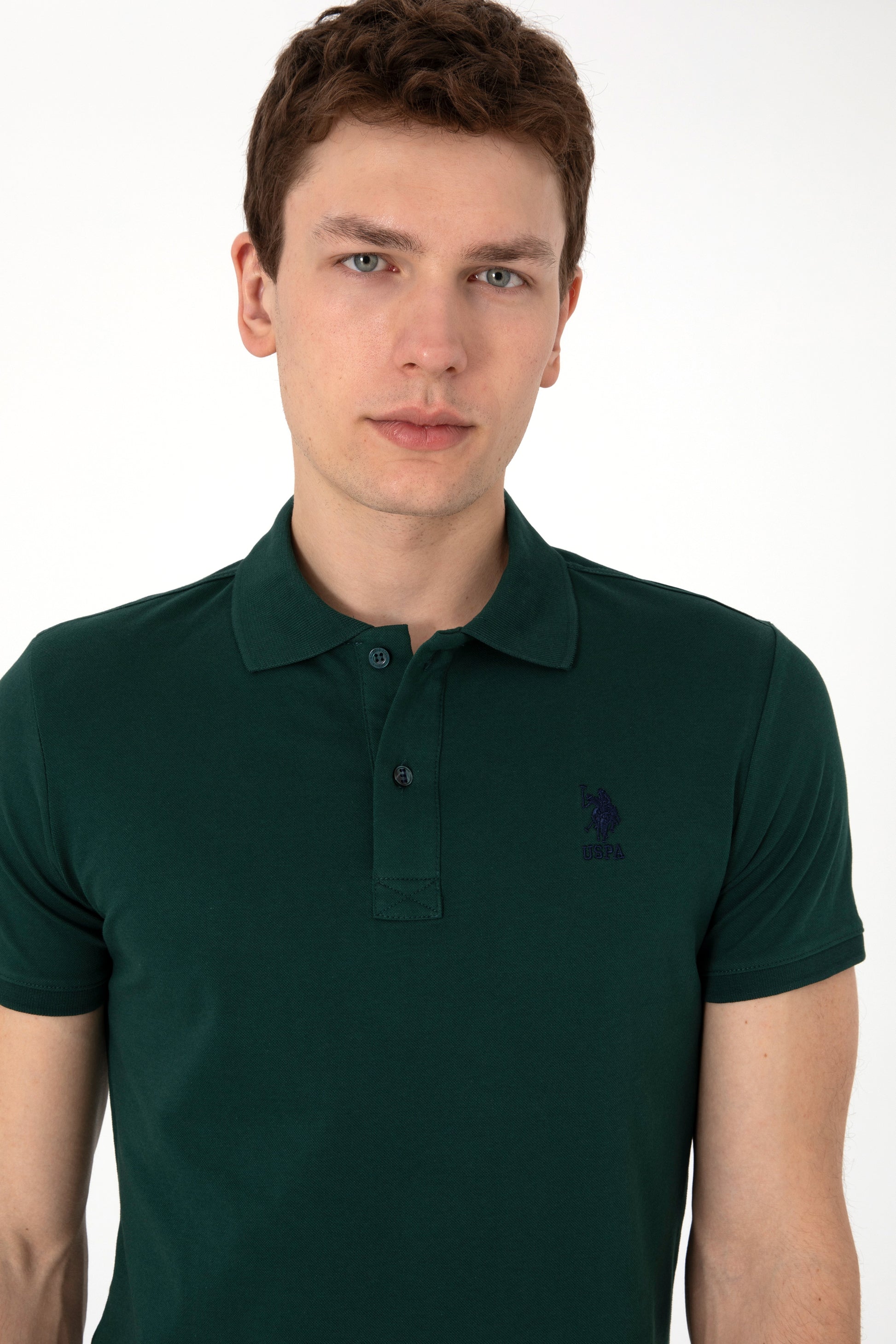 Men's Slim Fit Polo Neck Dark Green Basic T-Shirt