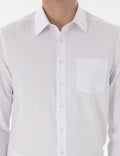 White Regular Fit Long Sleeve Basic Pocket Shirt