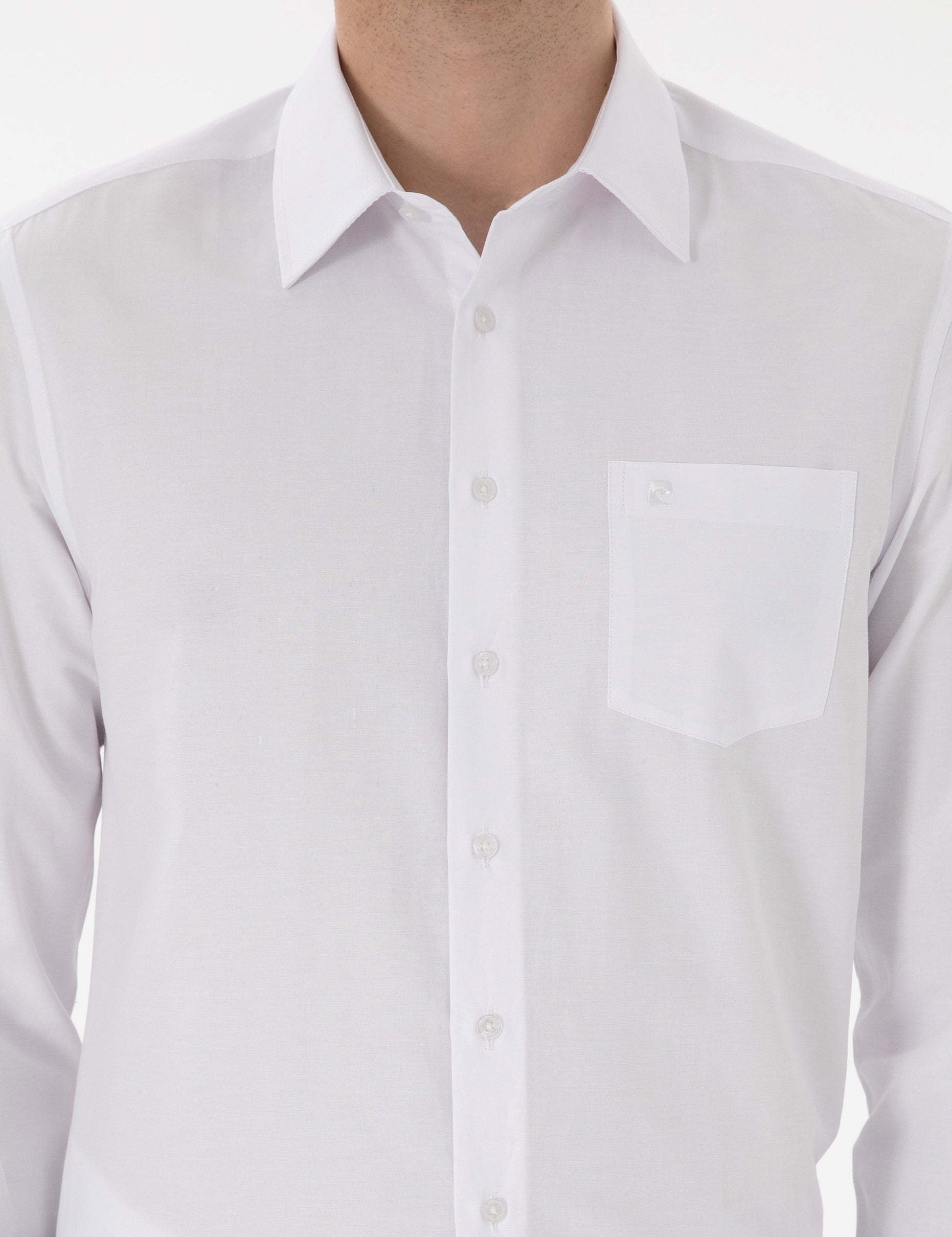 White Regular Fit Long Sleeve Basic Pocket Shirt