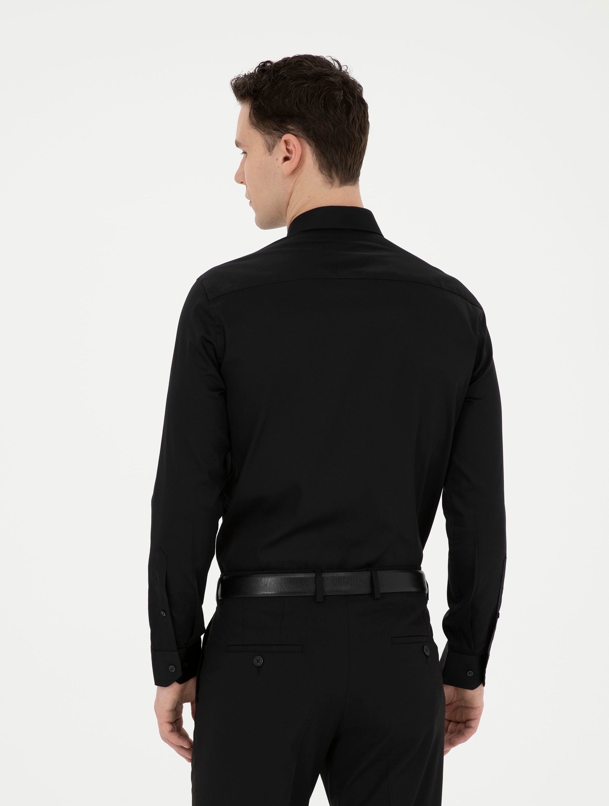 Black Slim Fit Long Sleeve Basic Shirt