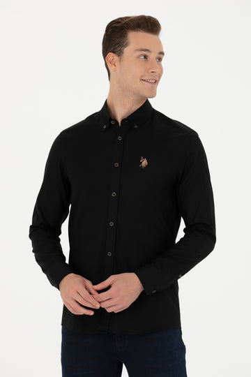 Men's Black Long Sleeve Basic Shirt