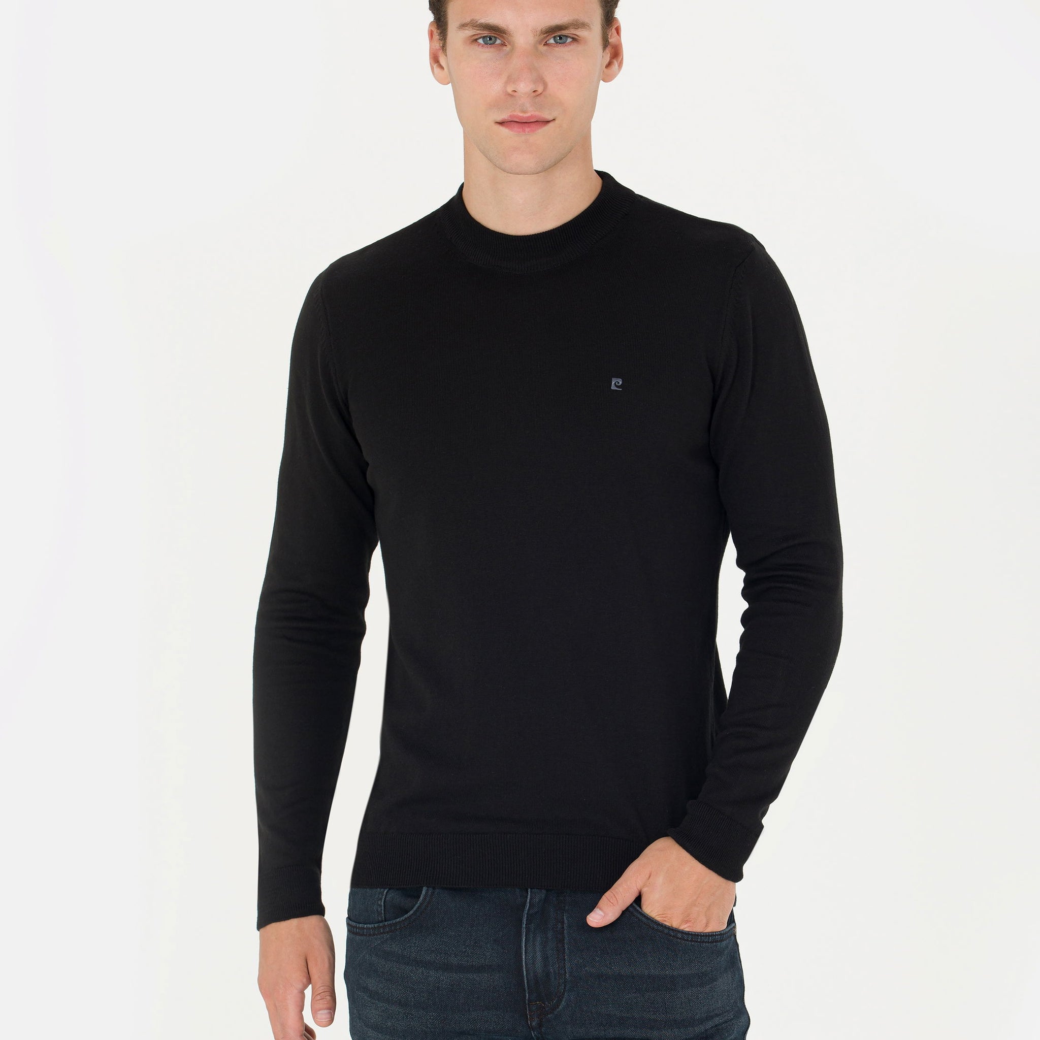 Black Slim Fit Quarter Neck Basic Knitwear Sweater