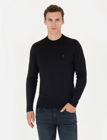 Black Slim Fit Quarter Neck Basic Knitwear Sweater