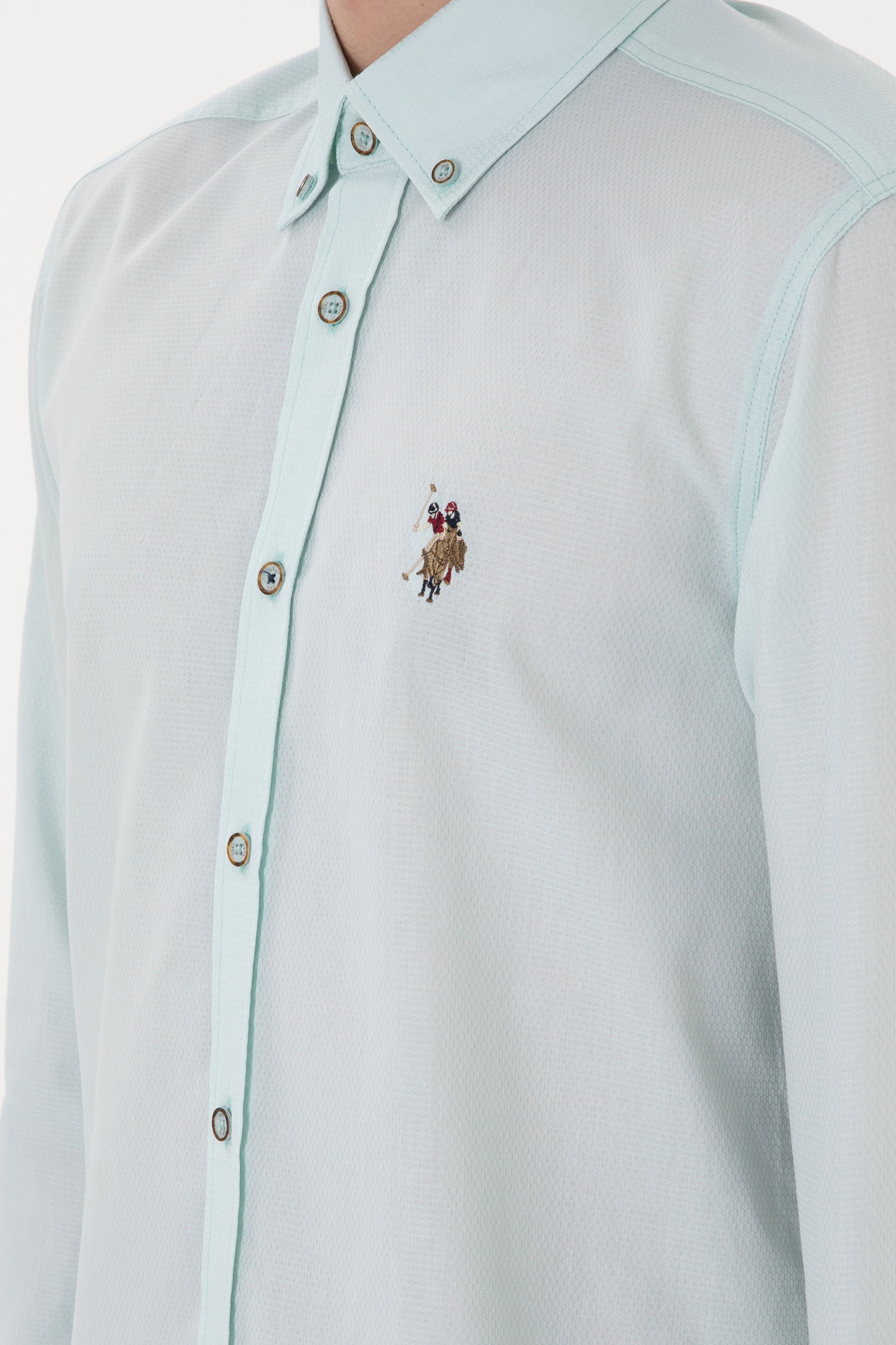 Men's Water Green Long Sleeve Basic Shirt