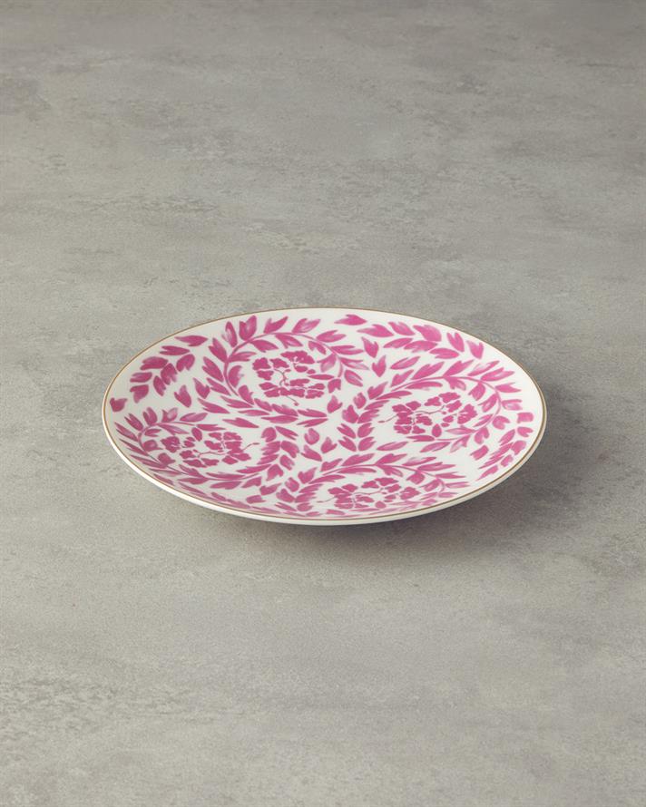 Carnival Floral Bone Porcelain Cake Plate 20 cm Fuchsia White