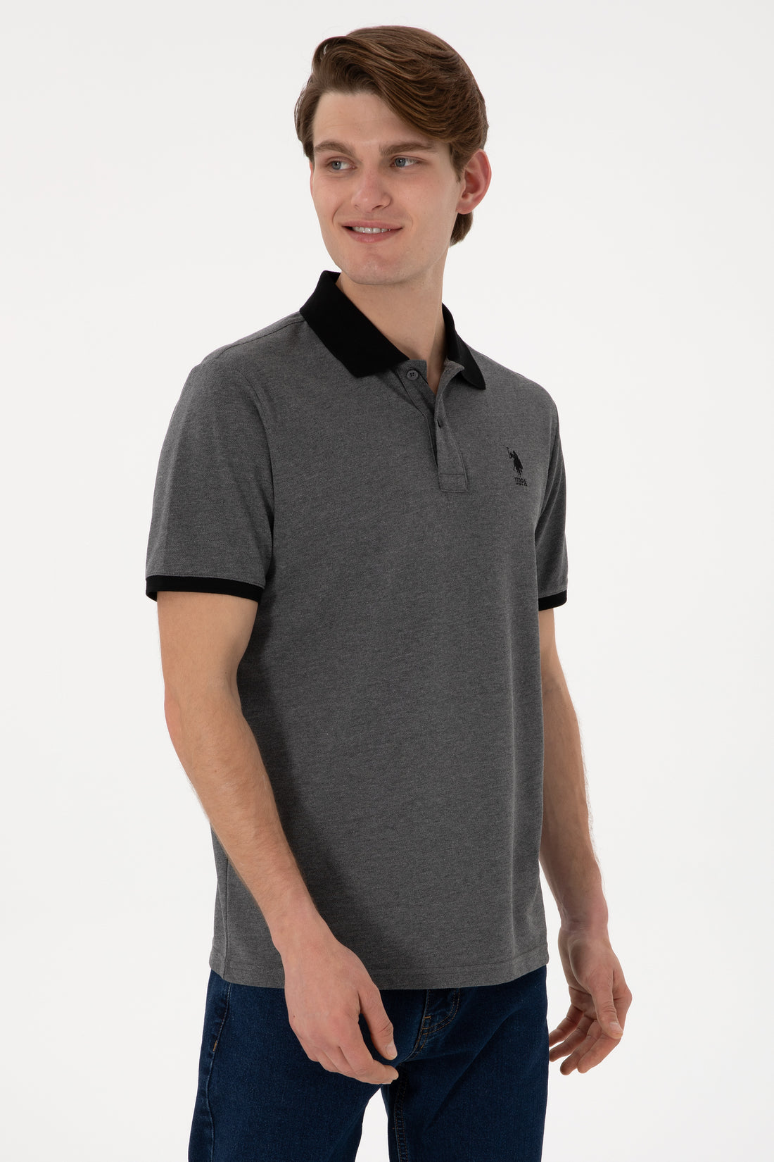 Men's Regular Fit Polo Neck Anthracite Melange Basic T-Shirt