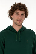 Erkek Regular Fit Kapişonlu Koyu Yeşil Basic Sweatshirt