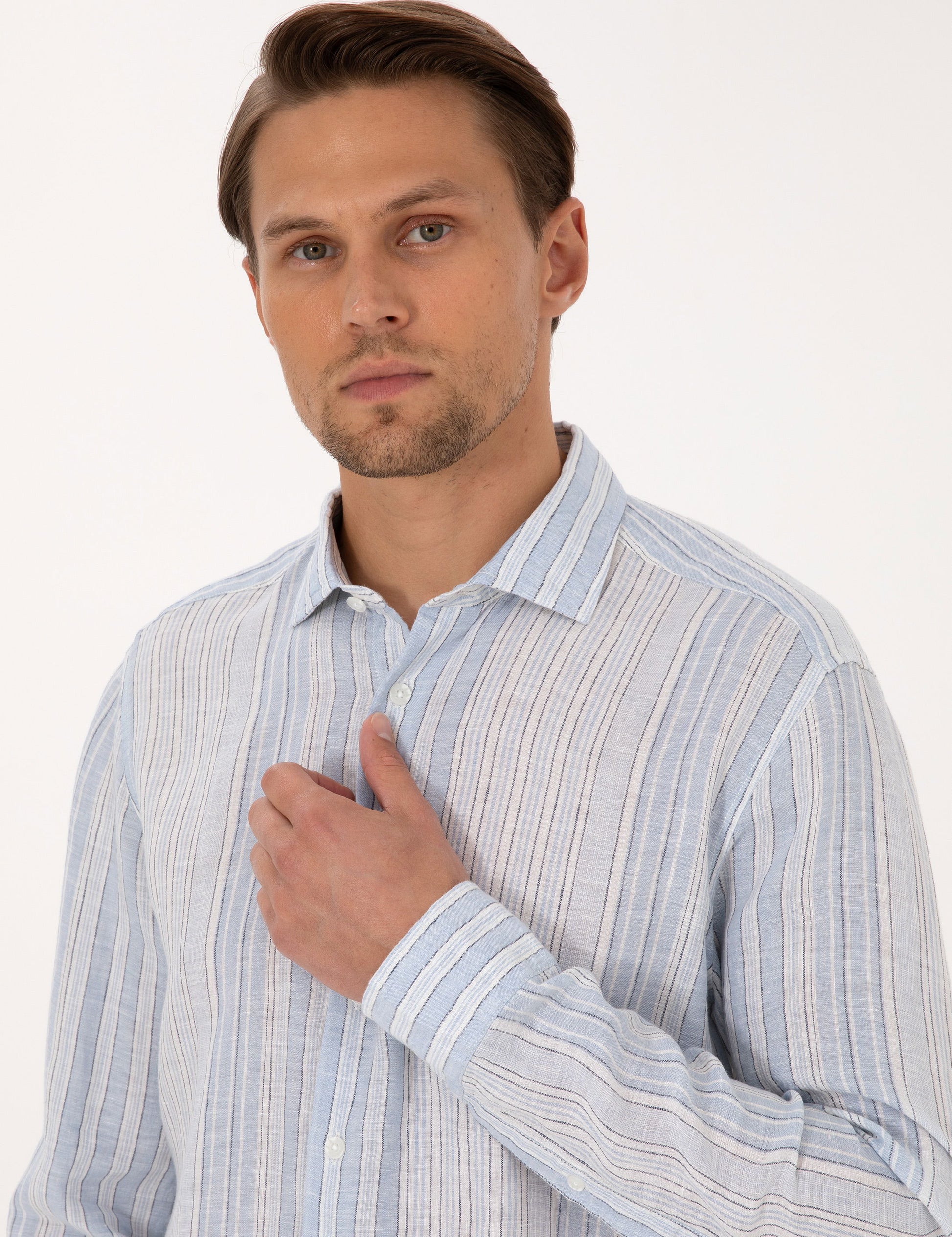 Light Blue 100% Linen Long Sleeve Shirt