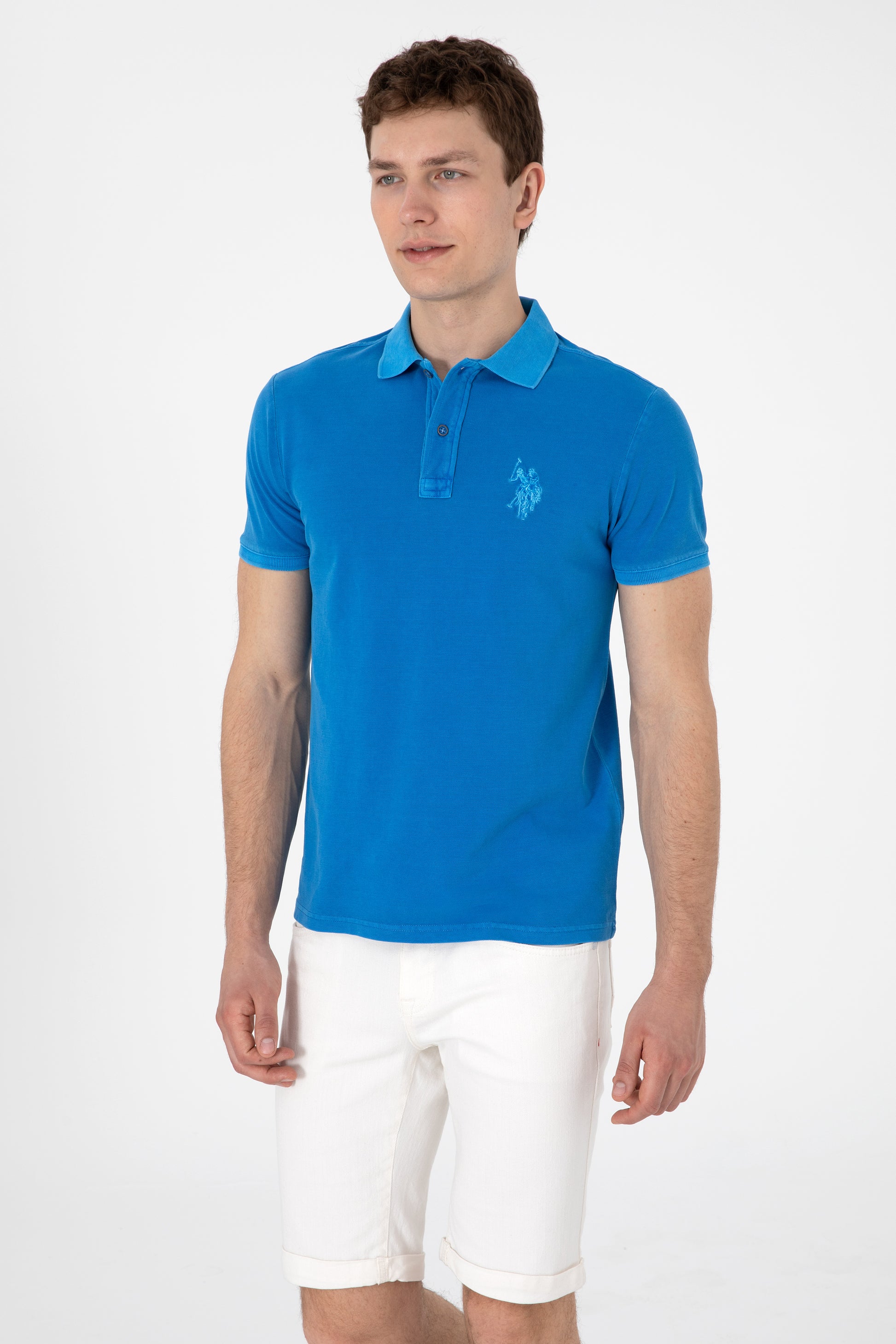 Men's Slim Fit Polo Neck Cobalt Wash Basic T-Shirt