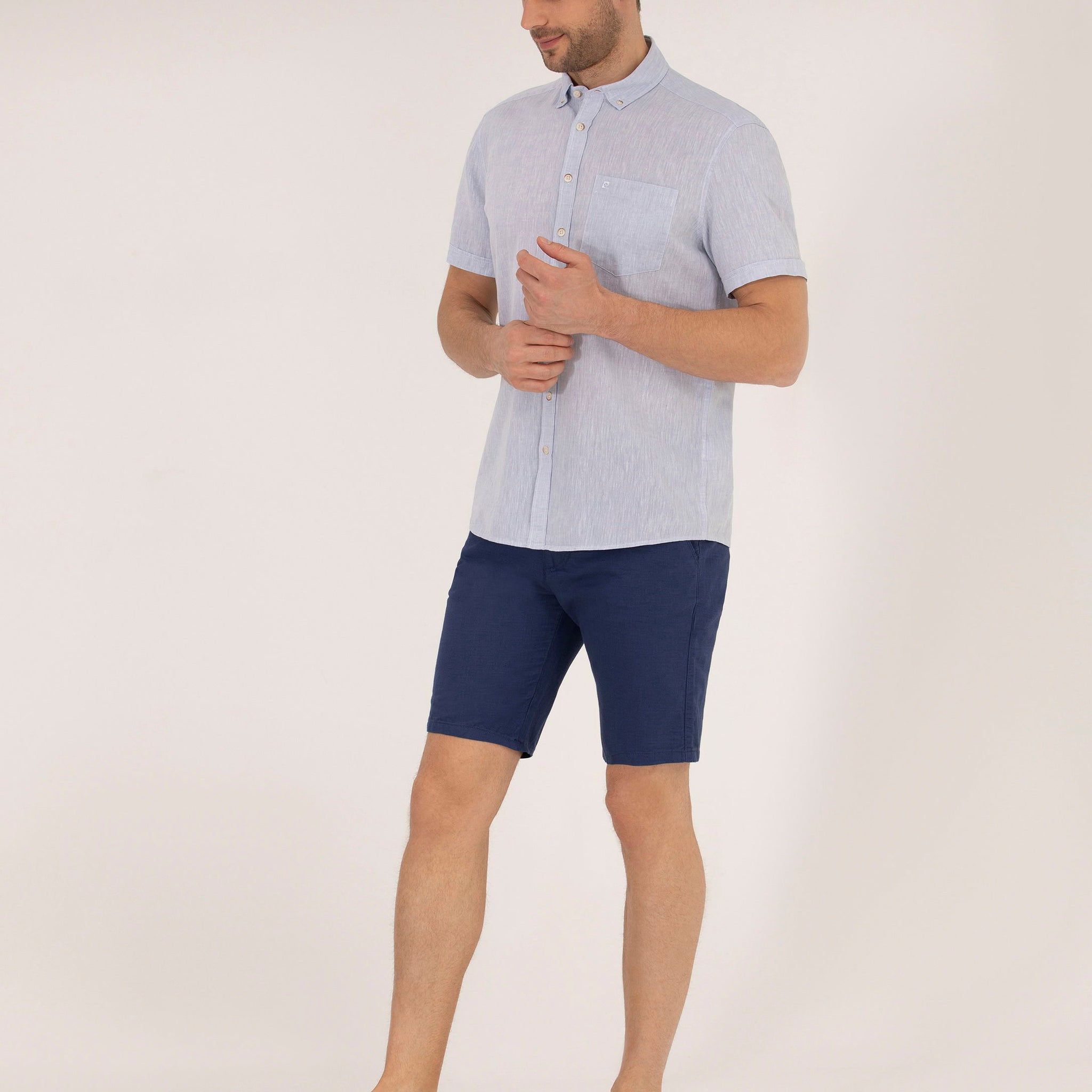 Indigo Slim Fit Linen Blend Bermuda Shorts