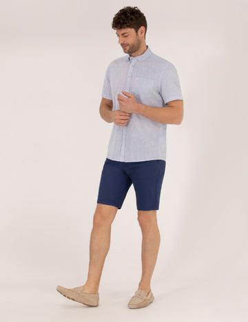 Indigo Slim Fit Linen Blend Bermuda Shorts