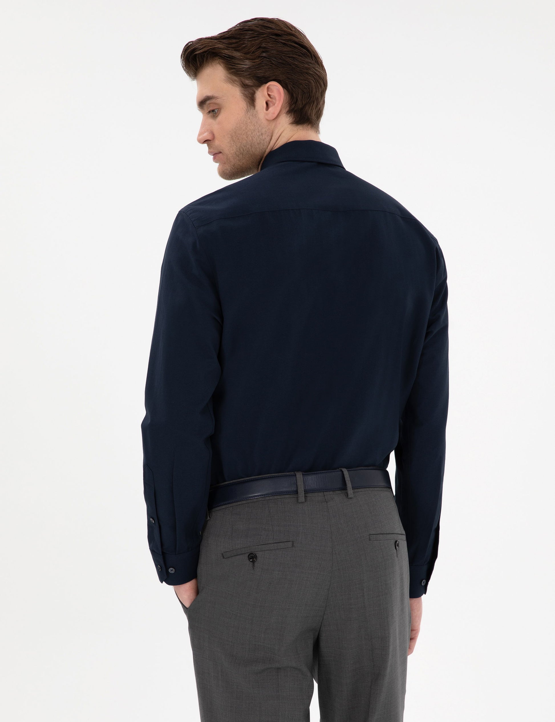 Navy Blue Regular Fit Long Sleeve Basic Shirt