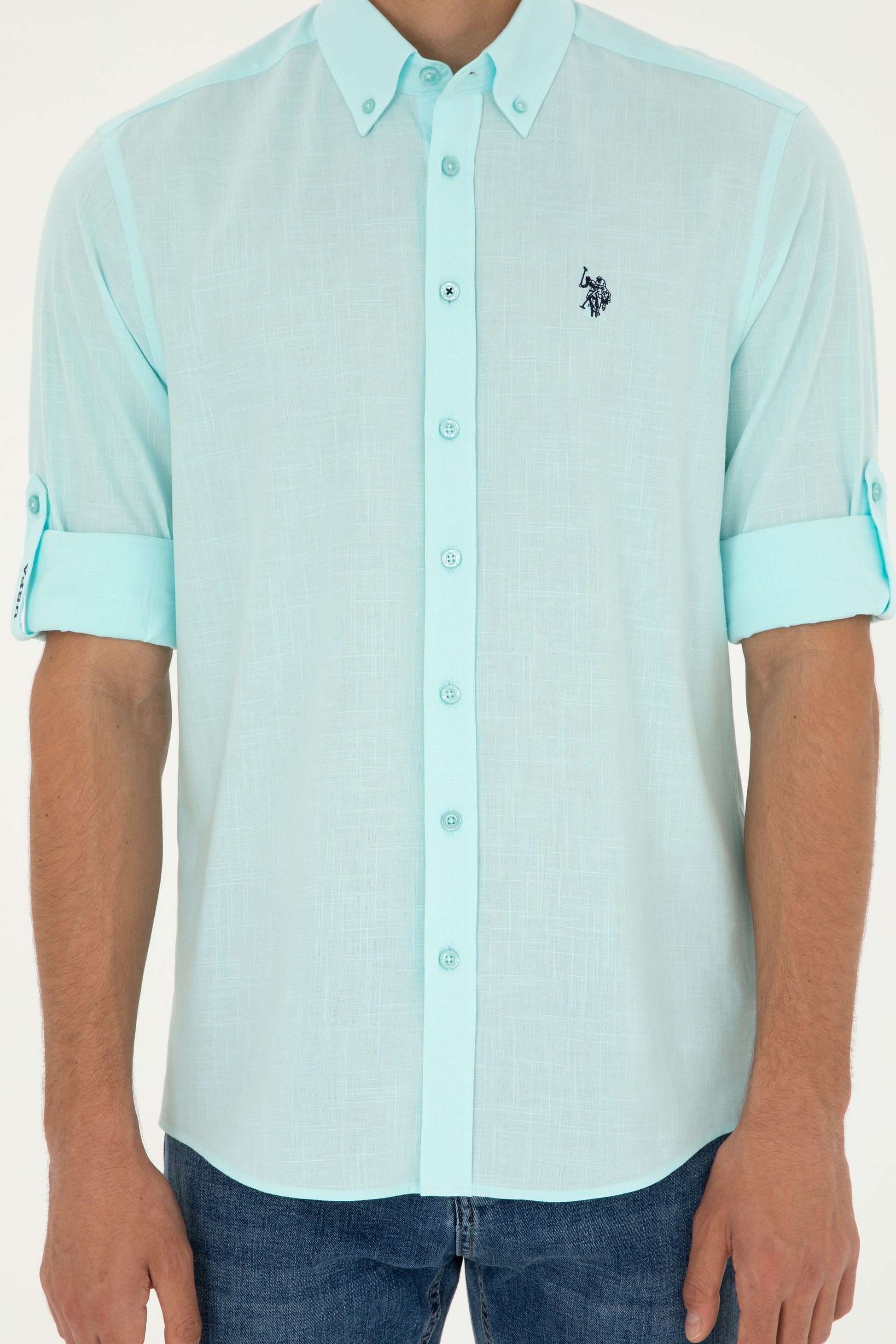 Men's Water Green Long Sleeve Basic Shirt