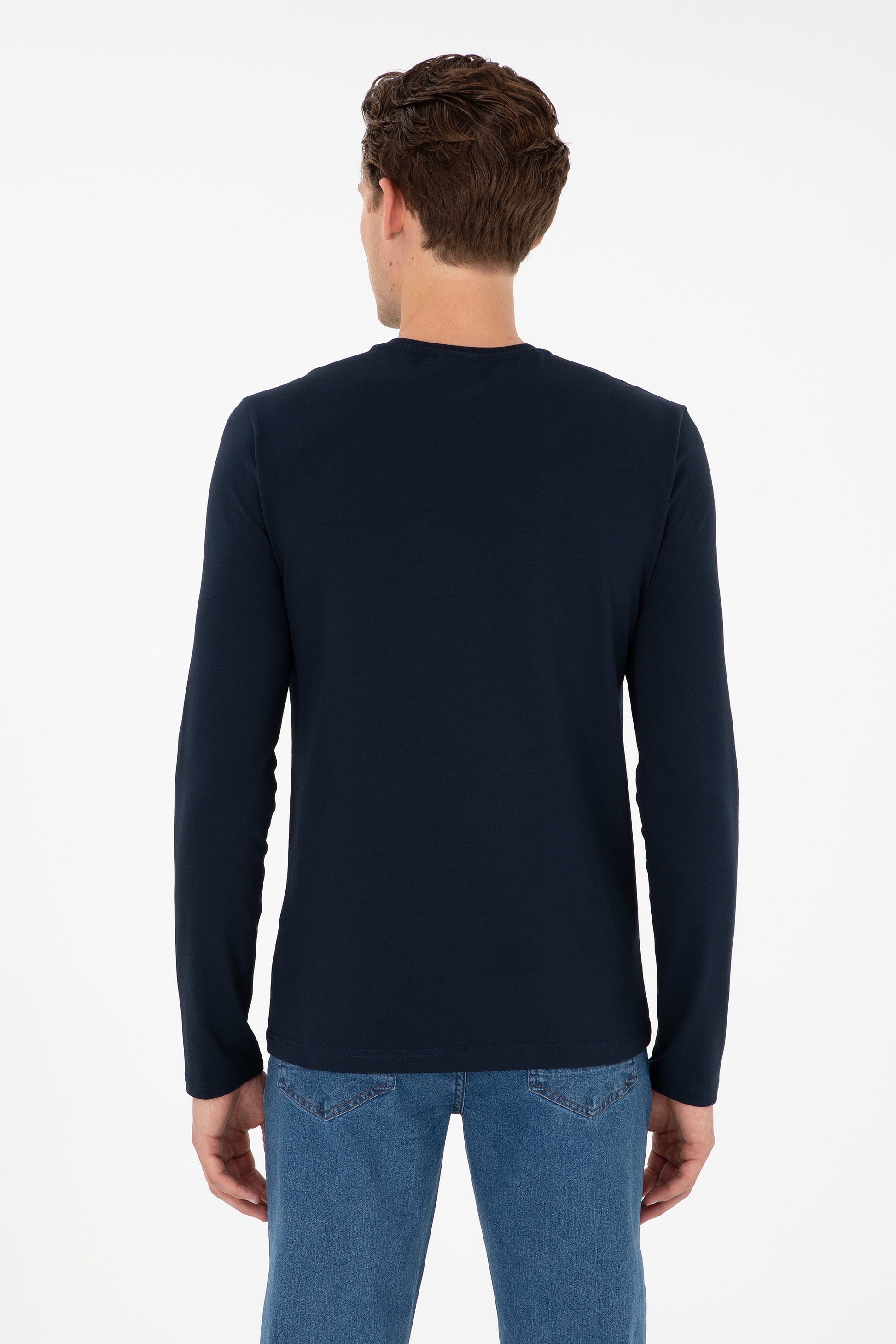 Men's Slim Fit Crew Neck Navy Basic Sweatshirt