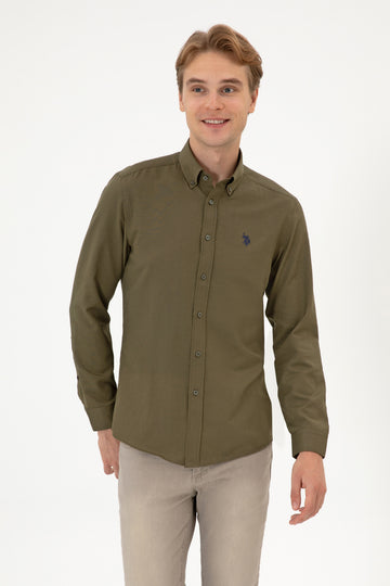 Men's Khaki Long Sleeve Basic Shirt