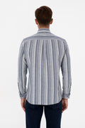 Men's Navy Blue Long Sleeve Striped Shirt