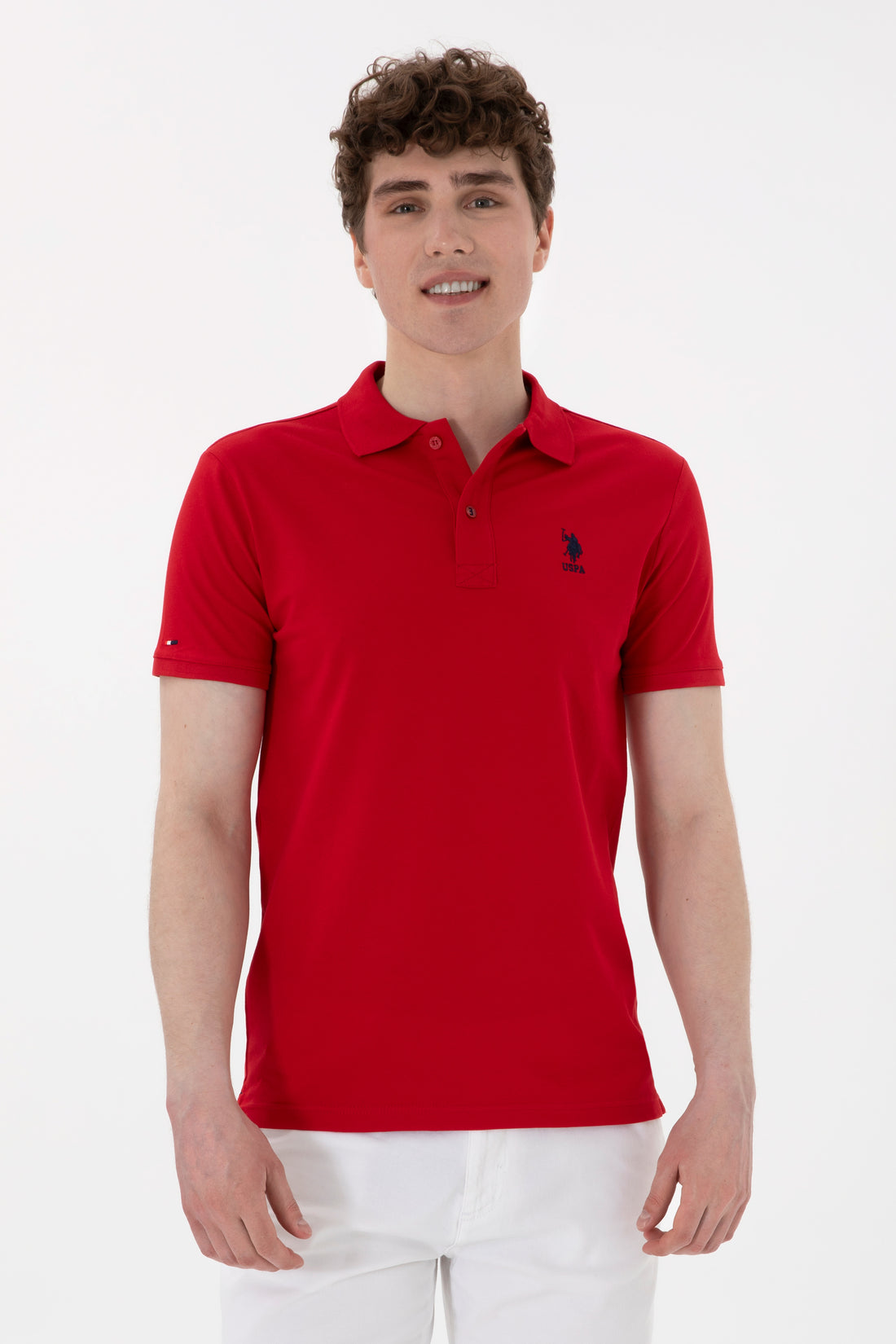 Men's Slim Fit Polo Neck Red Basic T-Shirt