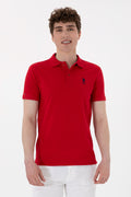 Men's Slim Fit Polo Neck Red Basic T-Shirt