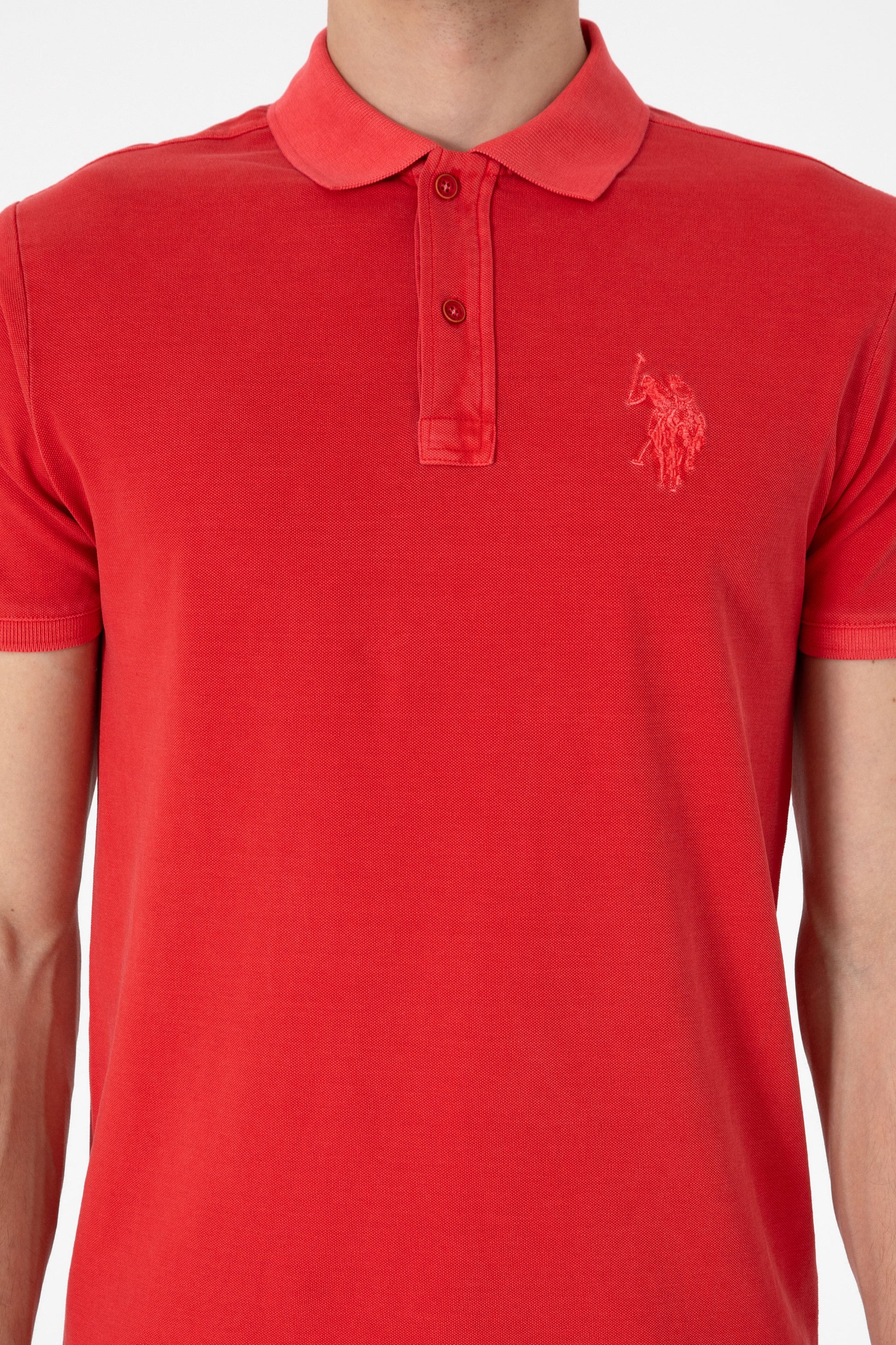 Men's Slim Fit Polo Neck Red Wash Basic T-Shirt