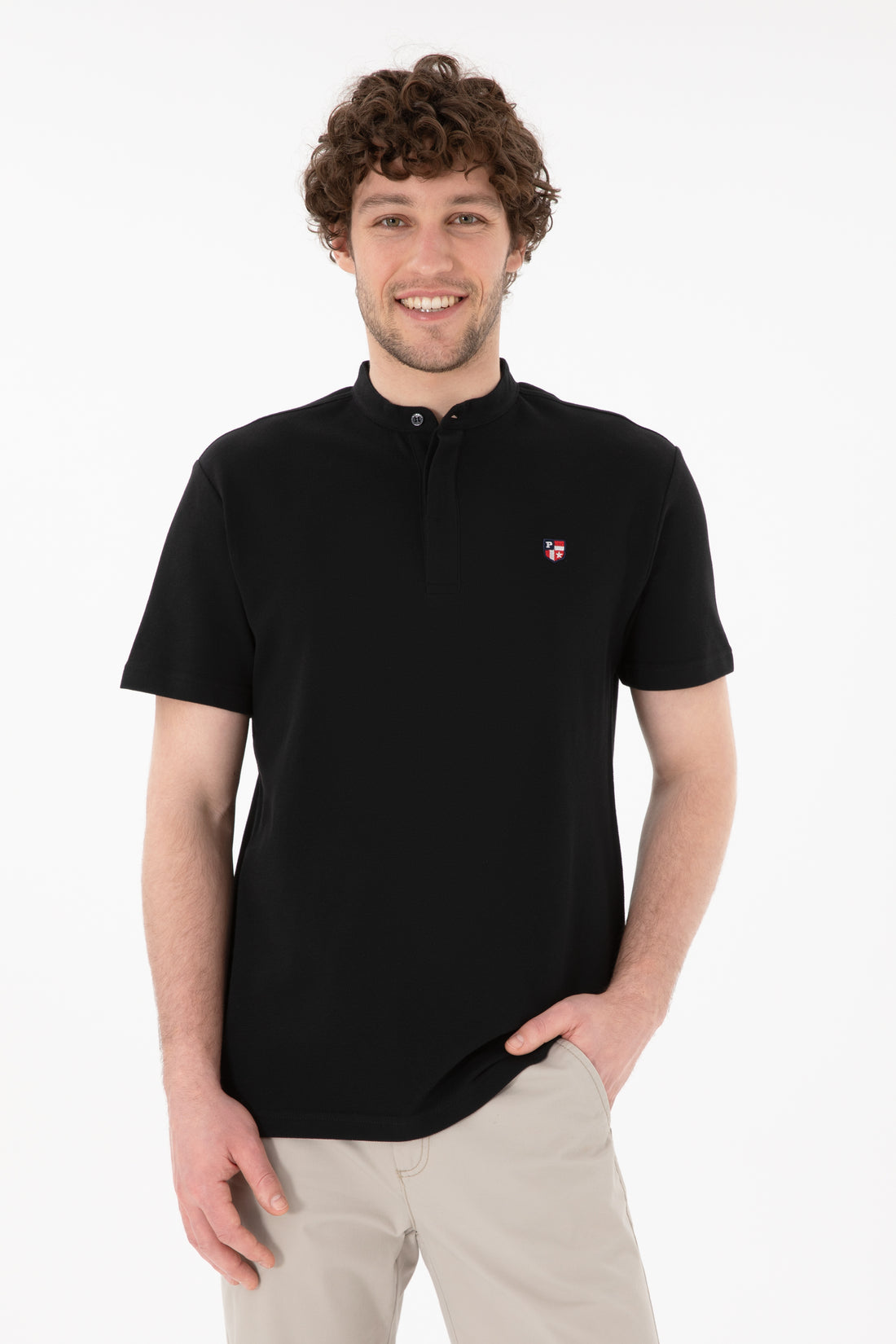 Men's Regular Fit Dominant Collar Black Basic T-Shirt