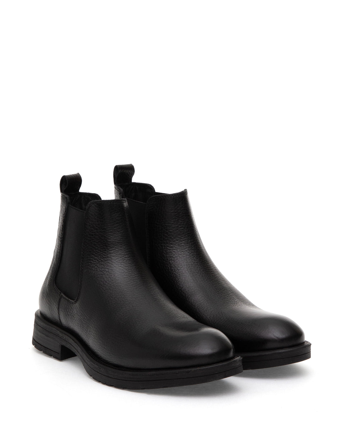 Black 100% Leather Rubber Sole Chelsea Boots