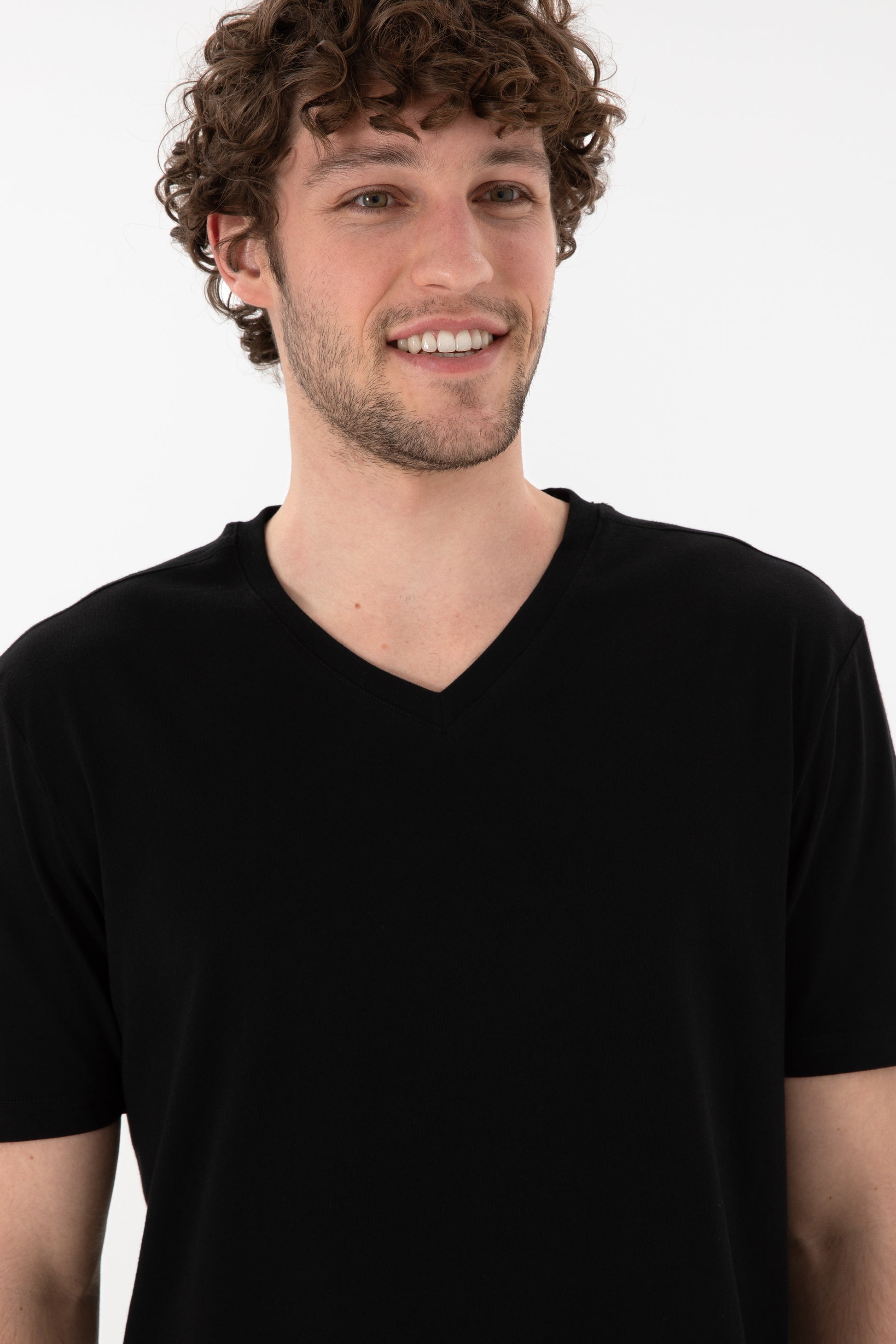 Men's Regular Fit V-Neck Black Basic T-Shirt