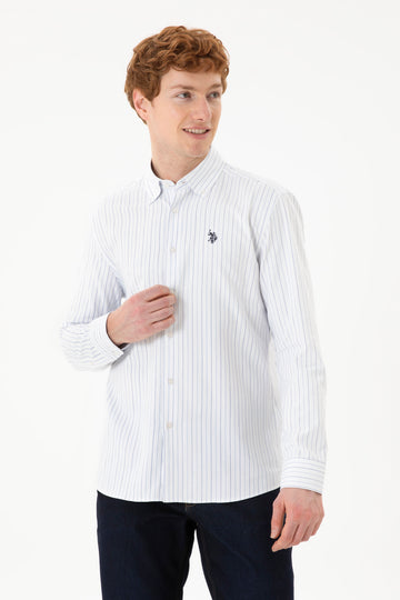 Men's Blue Striped White Shirt